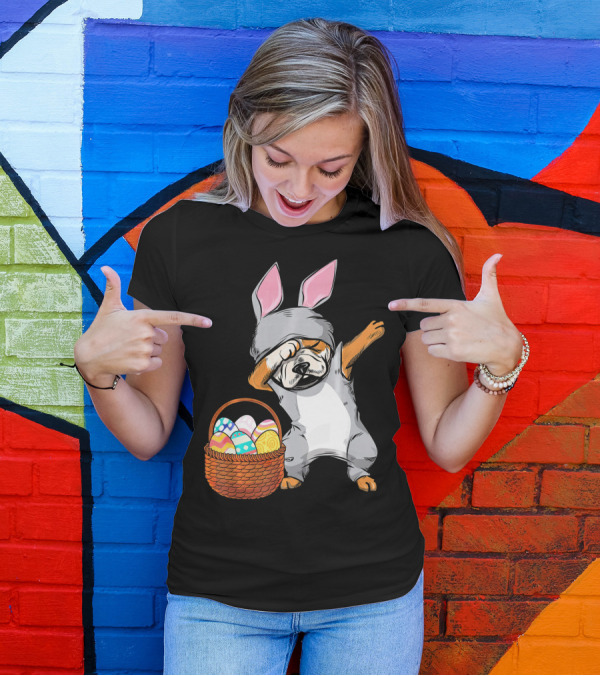 Dabbing Easter Bunny English Bulldog With Basket Of Eggs T-Shirt