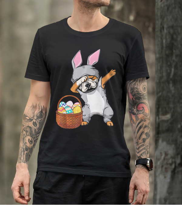 Dabbing Easter Bunny English Bulldog With Basket Of Eggs T-Shirt