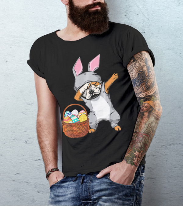 Dabbing Easter Bunny English Bulldog With Basket Of Eggs T-Shirt