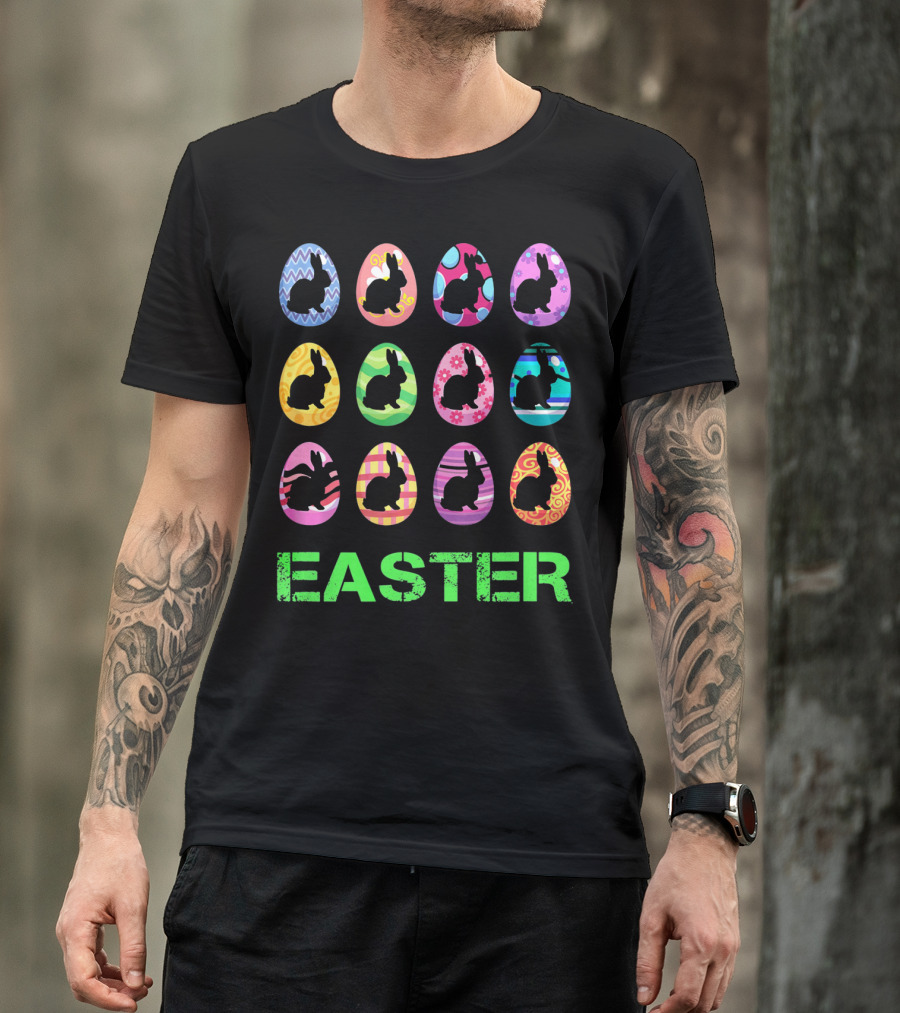 Easter Bunny Rabbit Egg Silhouettes With Colorful T-Shirt