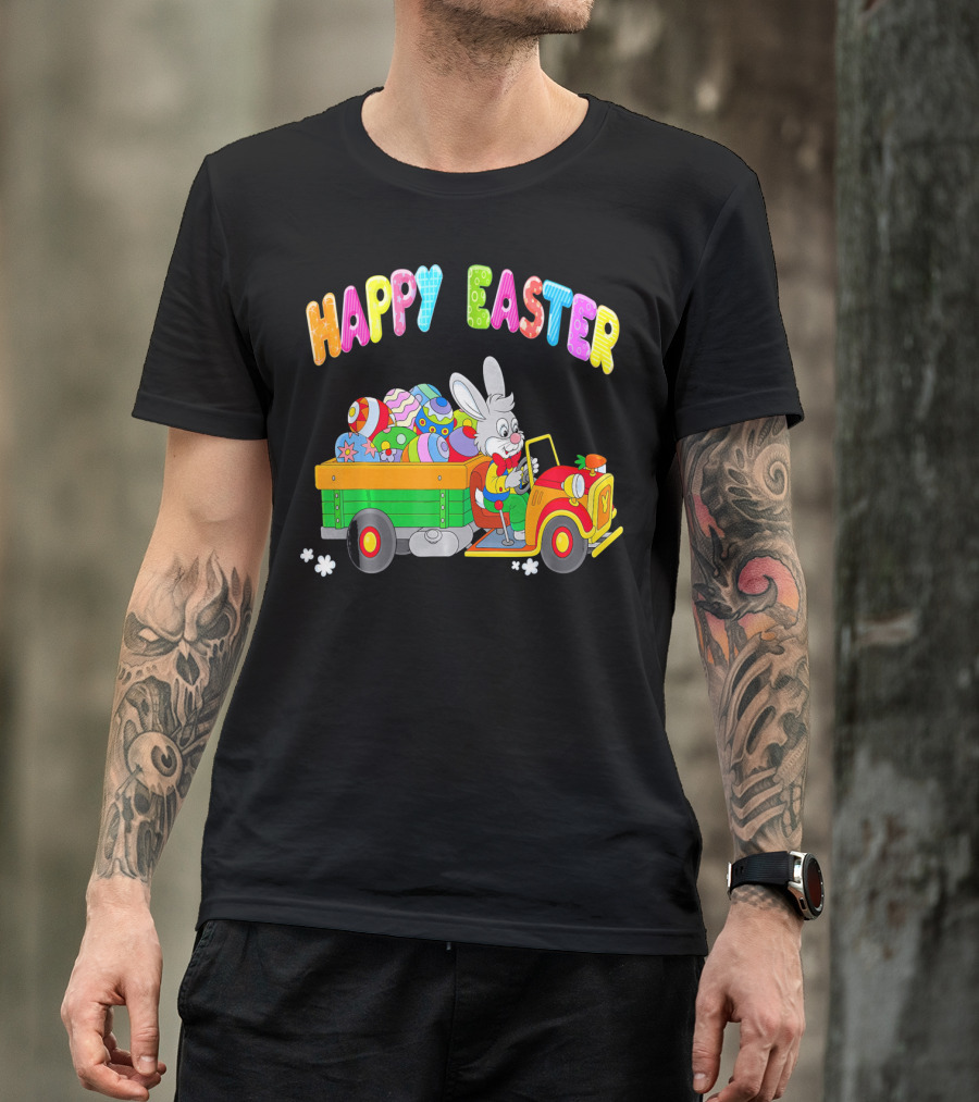 Happy Easter Bunny Driving Car With Easter Eggs T-Shirt