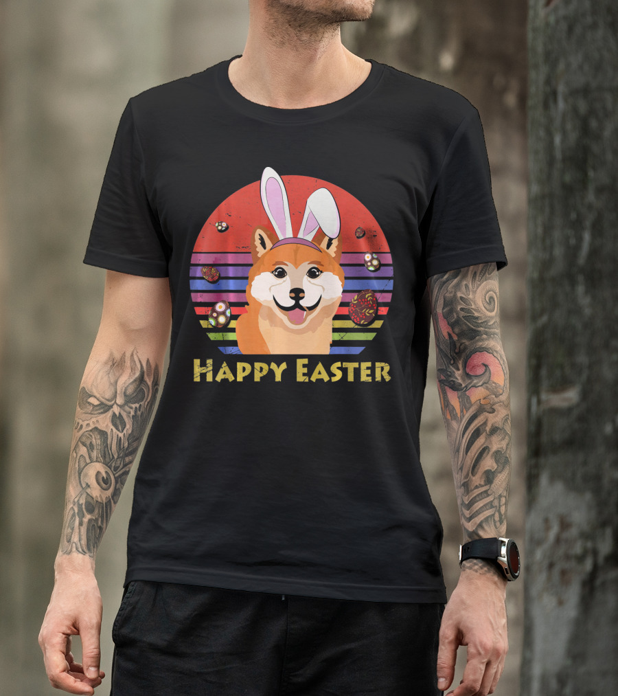 Shiba Inu With Bunny Headband Happy Easter T-Shirt