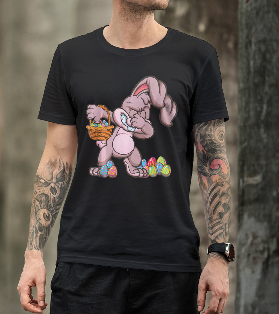 Happy Easter Dabbing Bunny With Basket And Eggs T-Shirt