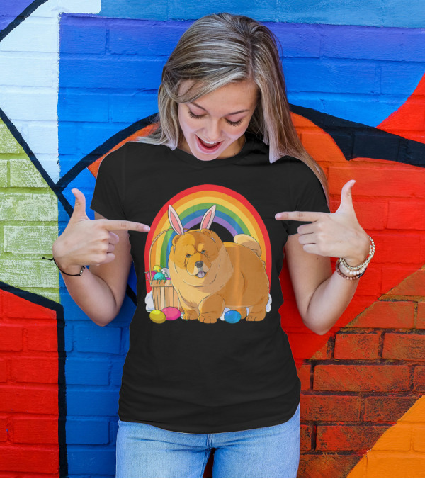 Easter Eggs Chow Chow Bunny Rabbit Dog Rainbow T-Shirt