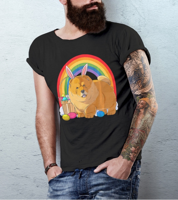 Easter Eggs Chow Chow Bunny Rabbit Dog Rainbow T-Shirt