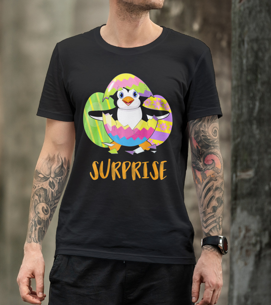 Surprise Cute Penguin Bunny Funny Easter T-Shirt