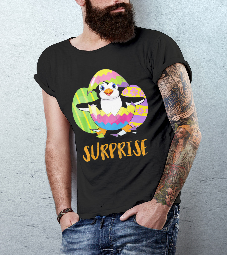Surprise Cute Penguin Bunny Funny Easter T-Shirt