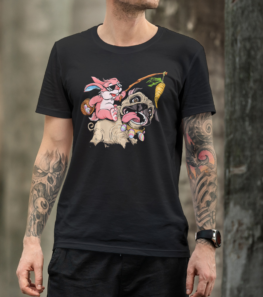 Easter Bunny Pug With Carrot And Basket Adventure T-Shirt