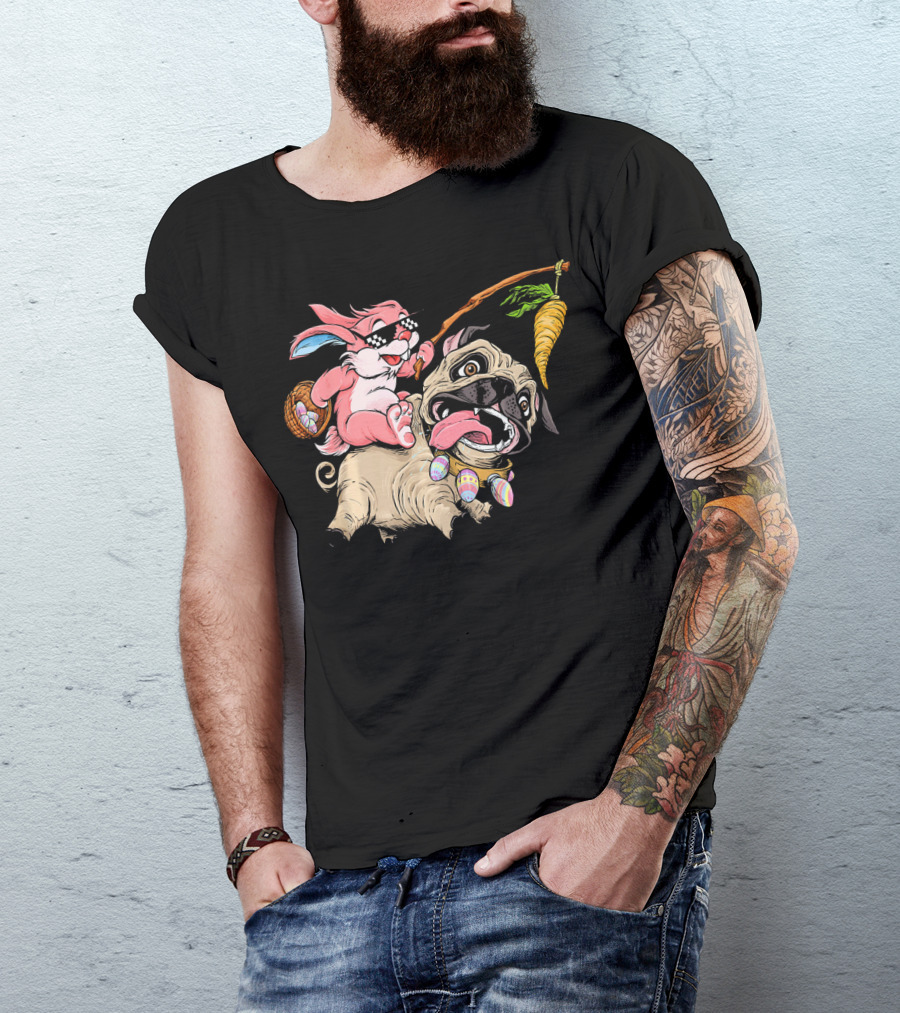 Easter Bunny Pug With Carrot And Basket Adventure T-Shirt