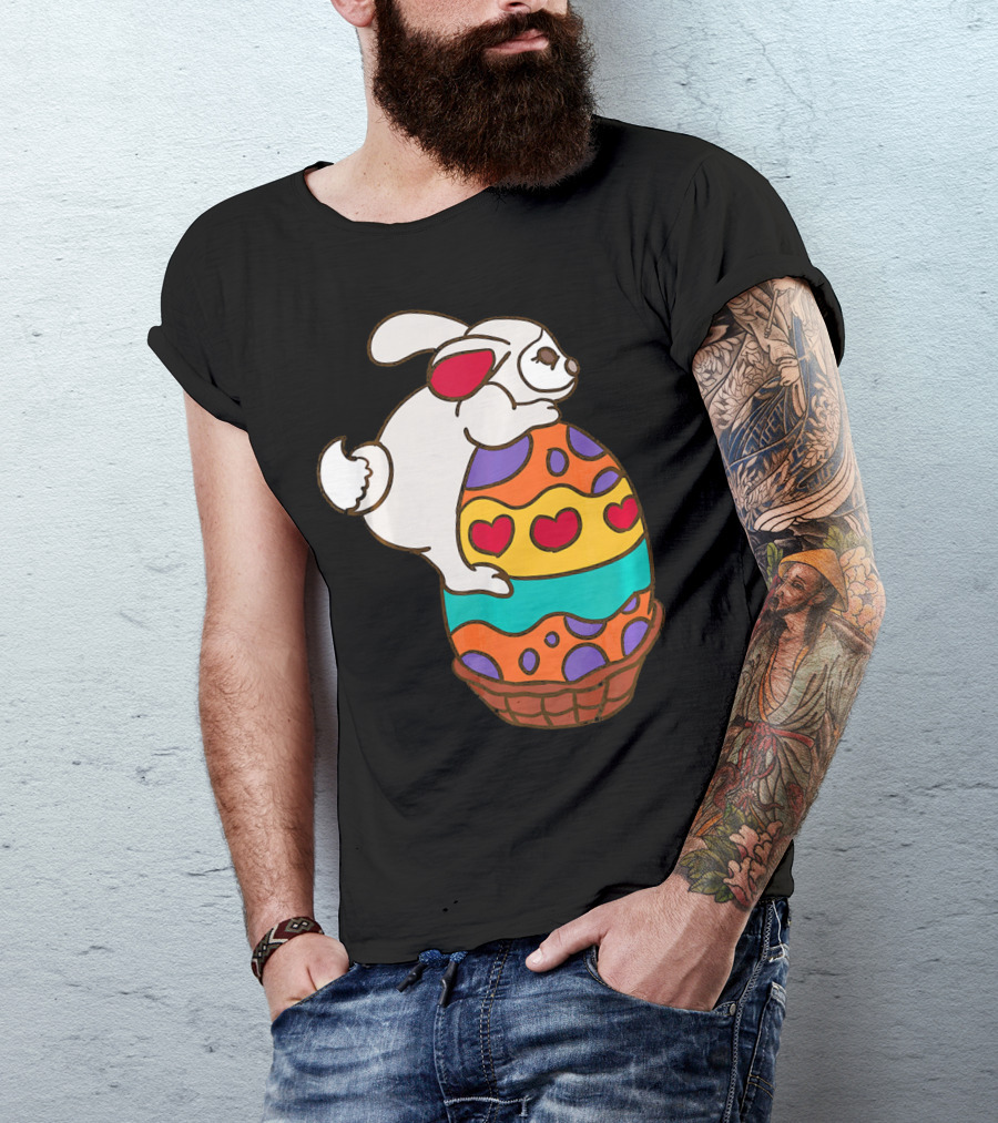 Easter Bunny Hugging Colorful Heart Patterned Egg T-Shirt