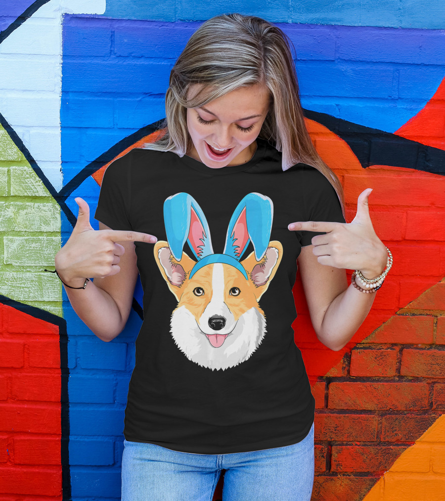 Easter Bunny Corgi Dog With Bunny Ears T-Shirt