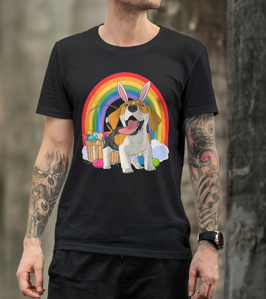 Easter Eggs Beagle Bunny Dog Rainbow Basket T-Shirt