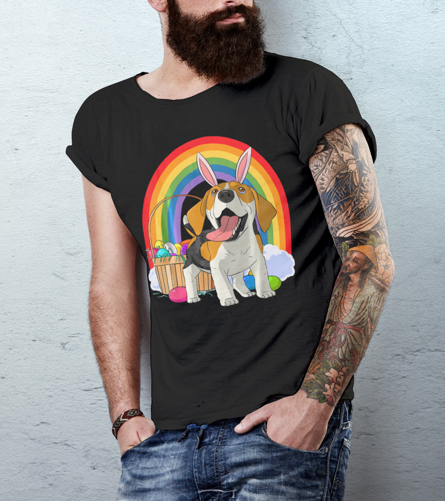 Easter Eggs Beagle Bunny Dog Rainbow Basket T-Shirt