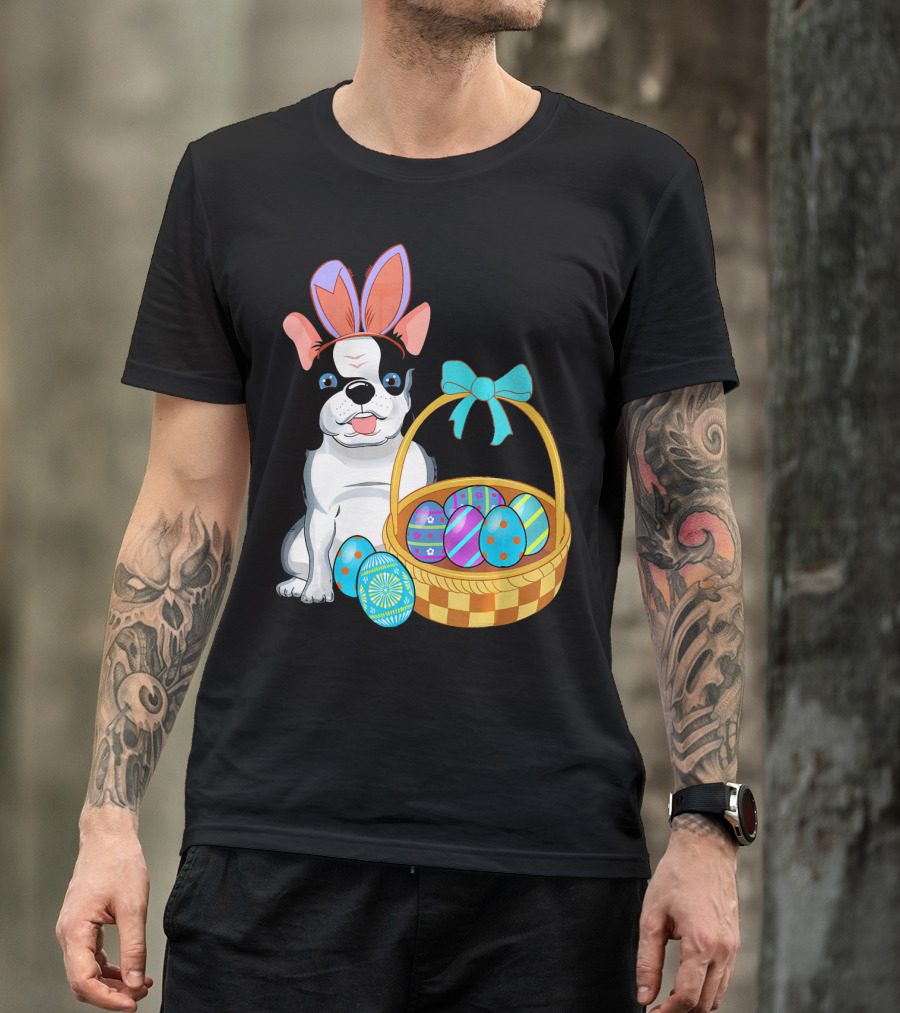 French Bulldog With Bunny Ears And Easter Egg Basket T-Shirt