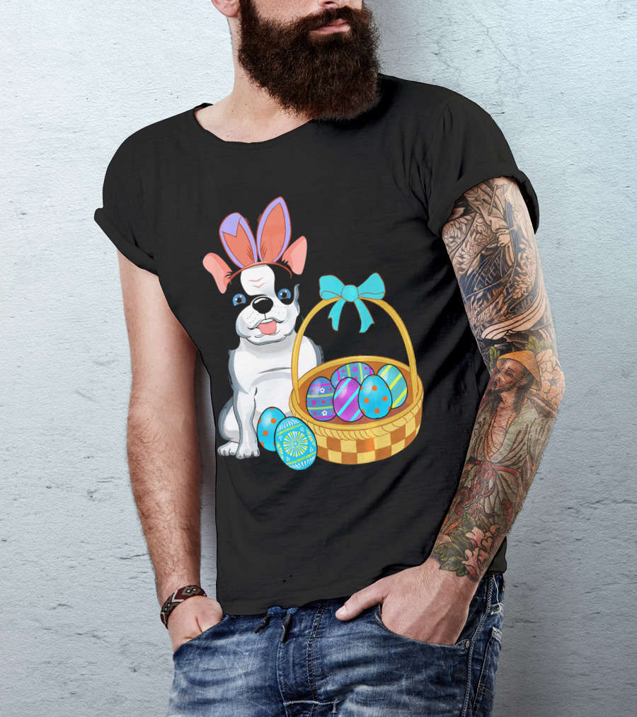 French Bulldog With Bunny Ears And Easter Egg Basket T-Shirt