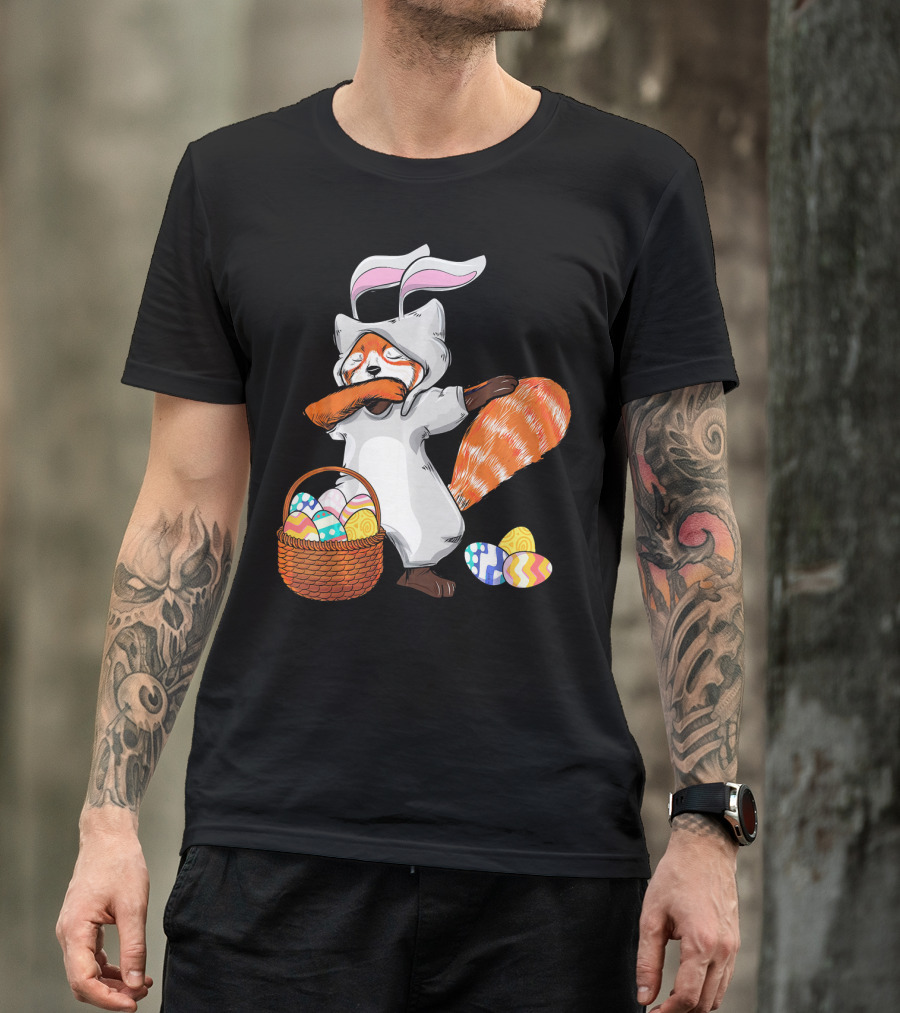 Dabbing Easter Bunny Red Panda With Basket Of Colorful Eggs T-Shirt