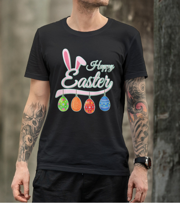 Happy Easter Bunny Ears Hanging Colorful Eggs T-Shirt