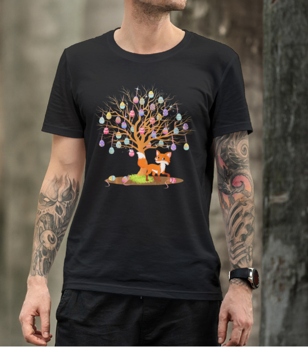 Funny Fox With Easter Egg Tree And Bunny Rabbit Elements T-Shirt