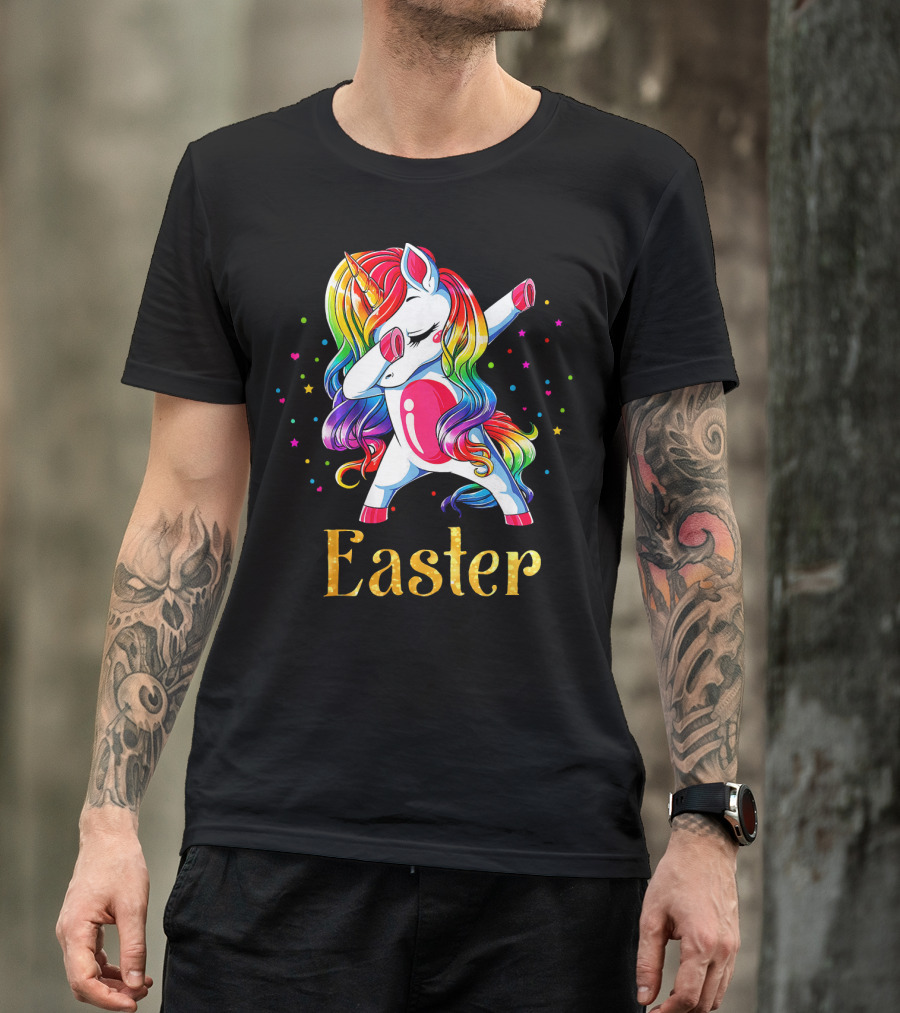 Easter Customized Personalized Rainbow Unicorn Dabbing T-Shirt