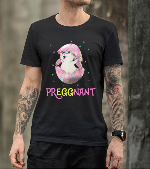 Preggnant Easter Bunny In Egg Shell With Stars T-Shirt