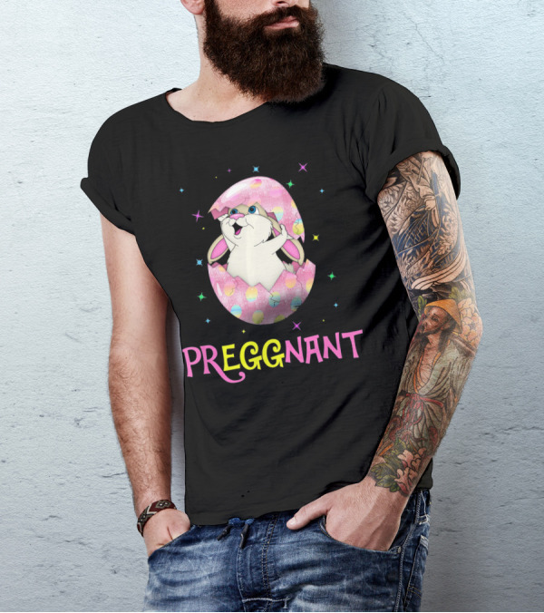 Preggnant Easter Bunny In Egg Shell With Stars T-Shirt