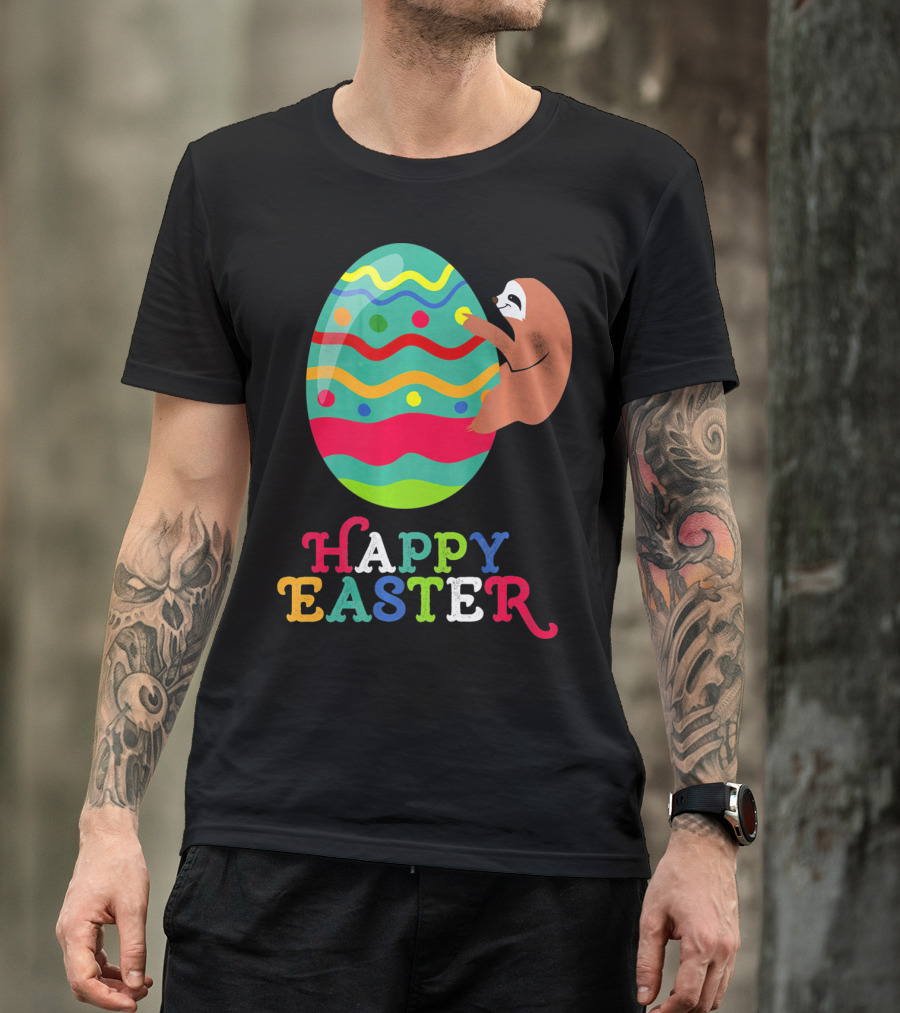Happy Easter Sloth Colorful Egg T-Shirt