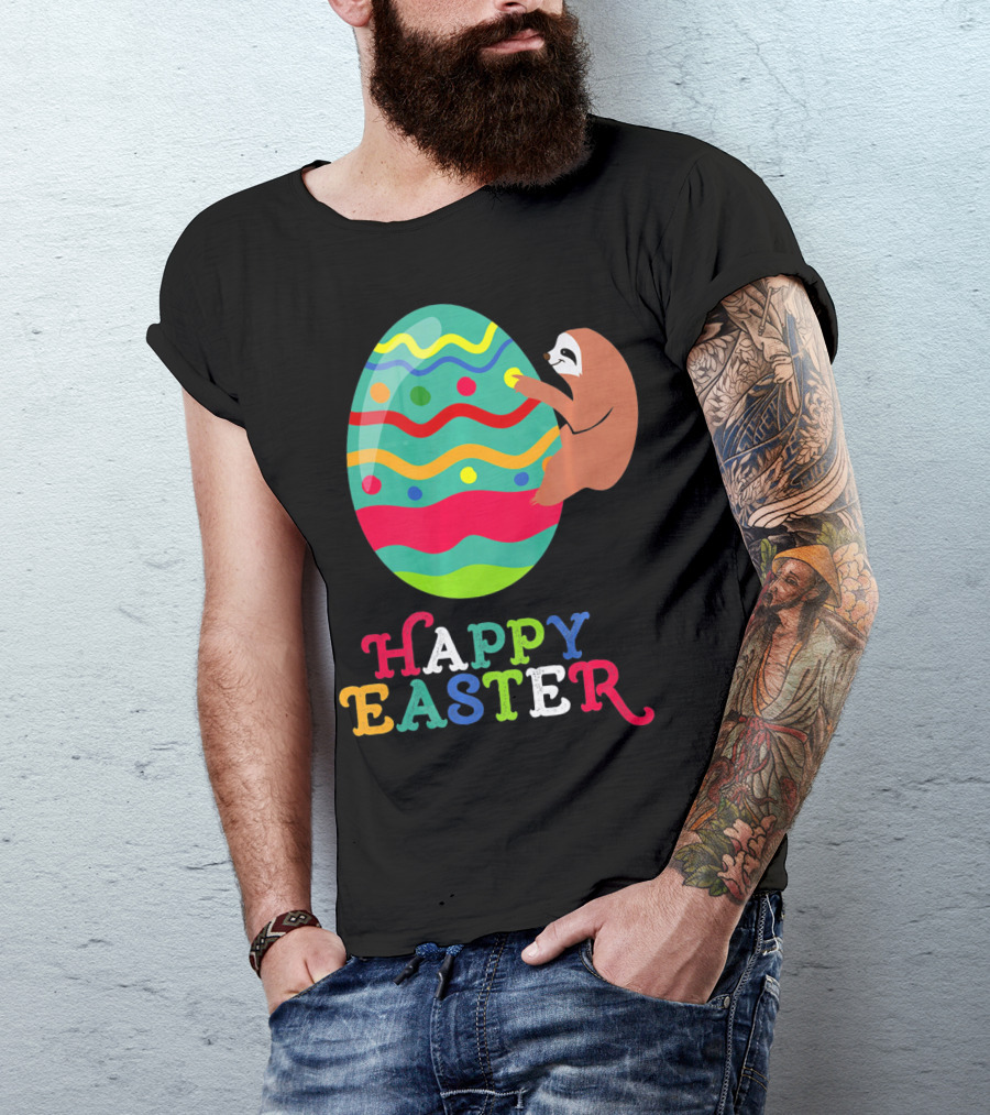 Happy Easter Sloth Colorful Egg T-Shirt