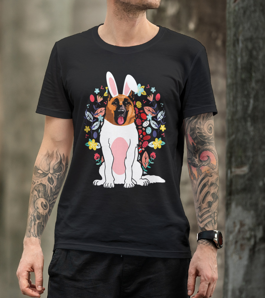 Alsatian Rabbit Ears Floral Background T-Shirt