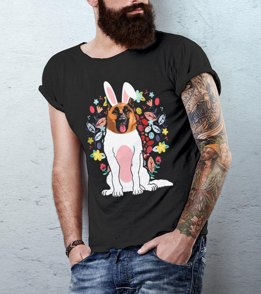 Alsatian Rabbit Ears Floral Background T-Shirt