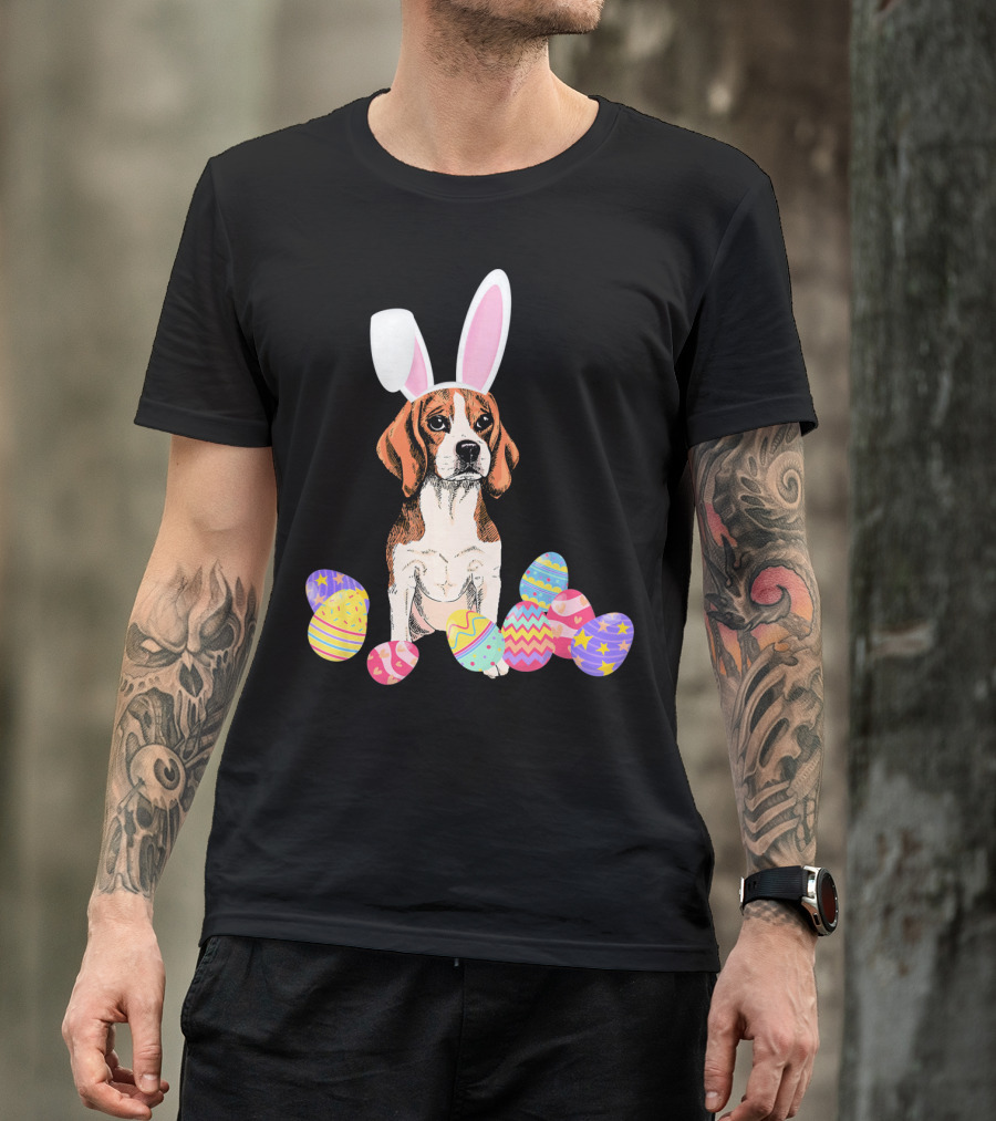 Beagle Bunny Rabbit Hat With Easter Eggs T-Shirt