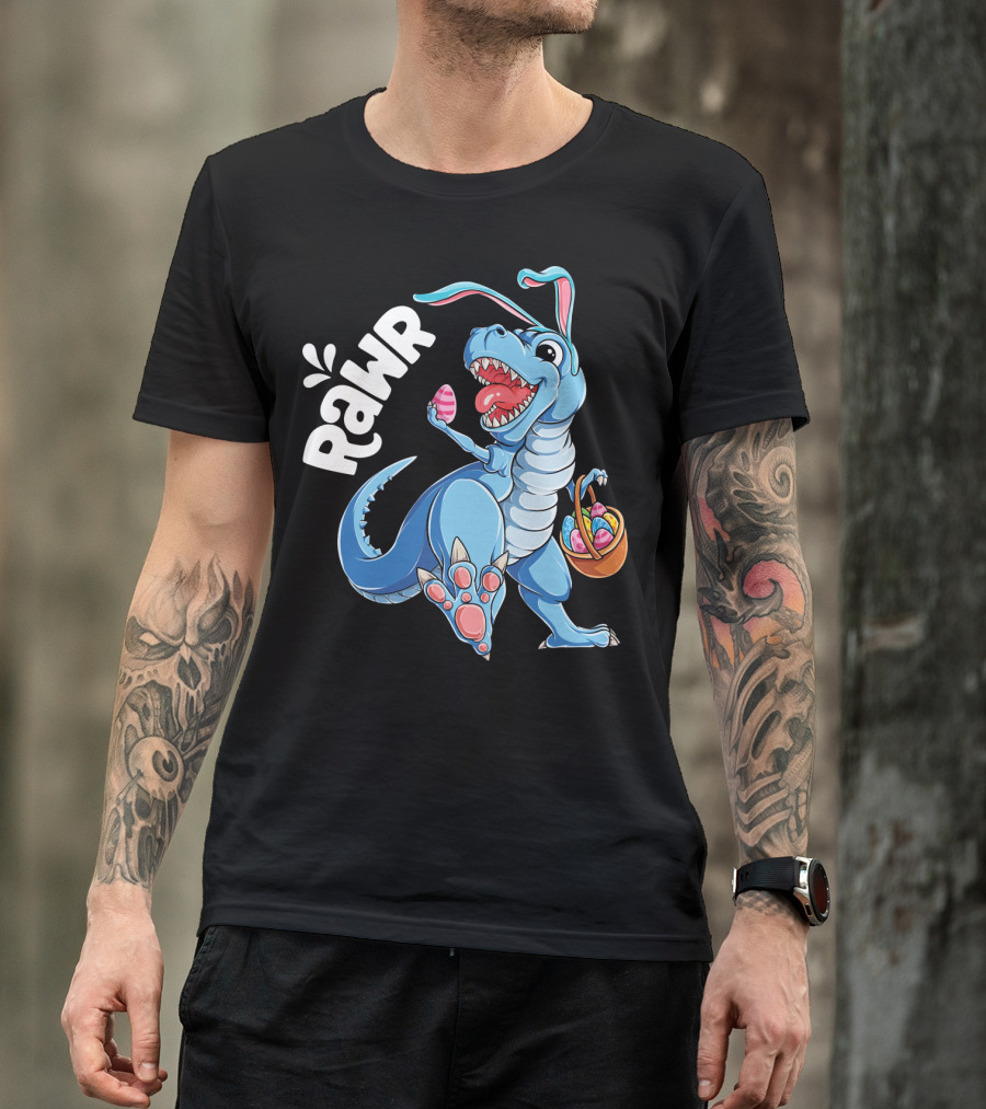 Rawr Easter Bunny Dinosaur Rex With Basket And Eggs T-Shirt