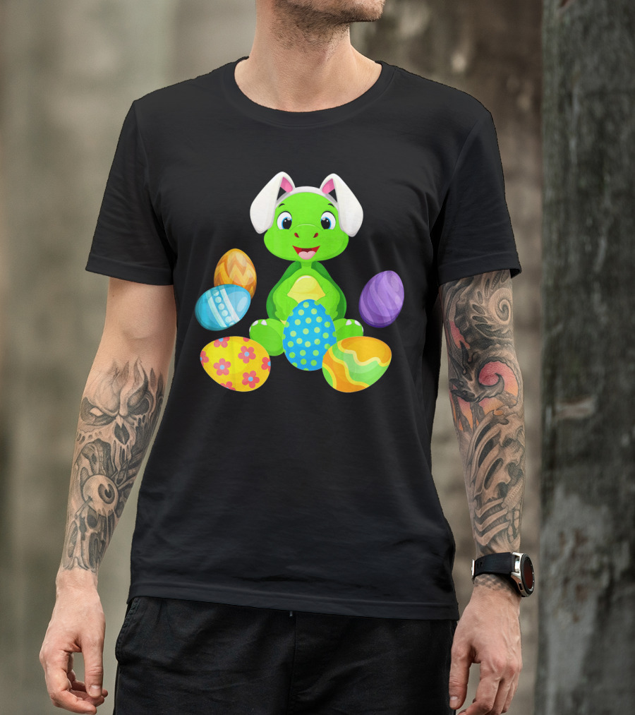 Turtle Bunny Rabbit With Hat Holding Easter Eggs T-Shirt