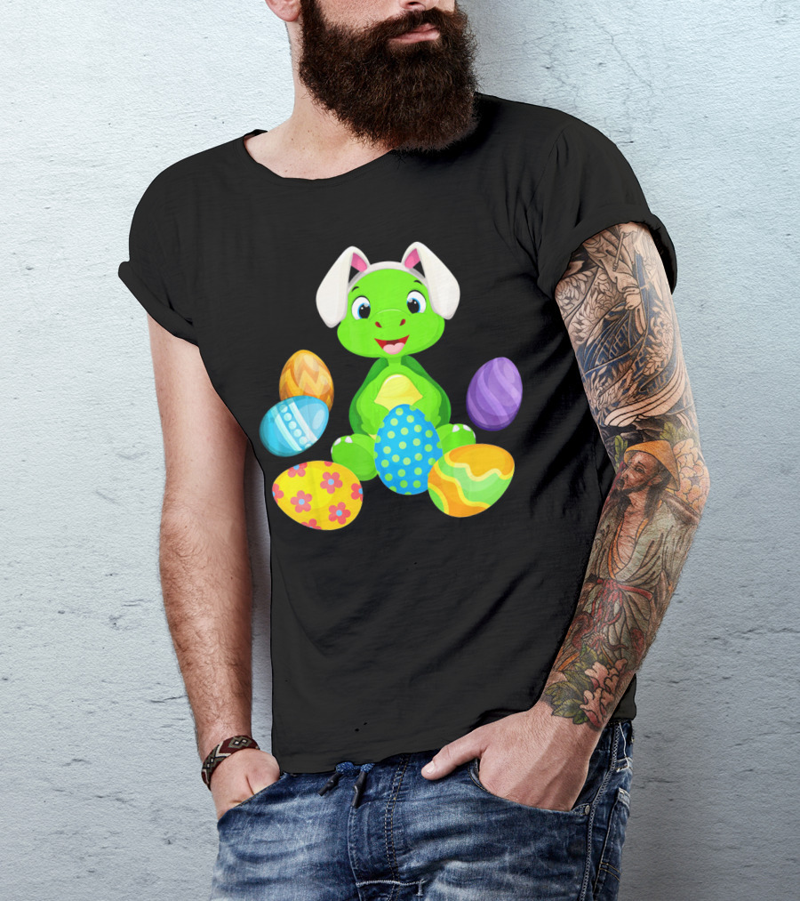Turtle Bunny Rabbit With Hat Holding Easter Eggs T-Shirt