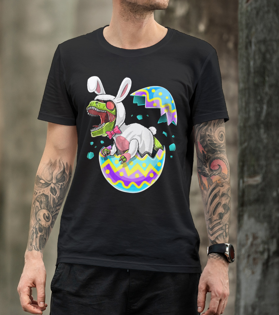 Happy Easter Rex Dinosaur Bunny In Eggshell Costume T-Shirt