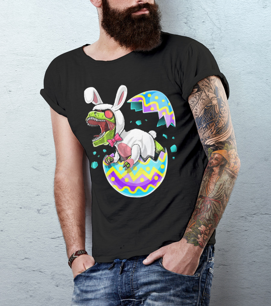 Happy Easter Rex Dinosaur Bunny In Eggshell Costume T-Shirt