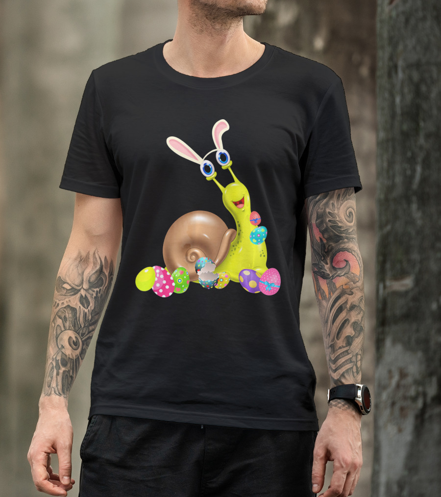 Snail With Bunny Ears And Colorful Easter Eggs T-Shirt