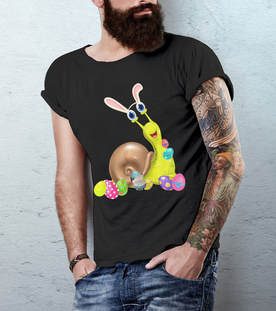 Snail With Bunny Ears And Colorful Easter Eggs T-Shirt