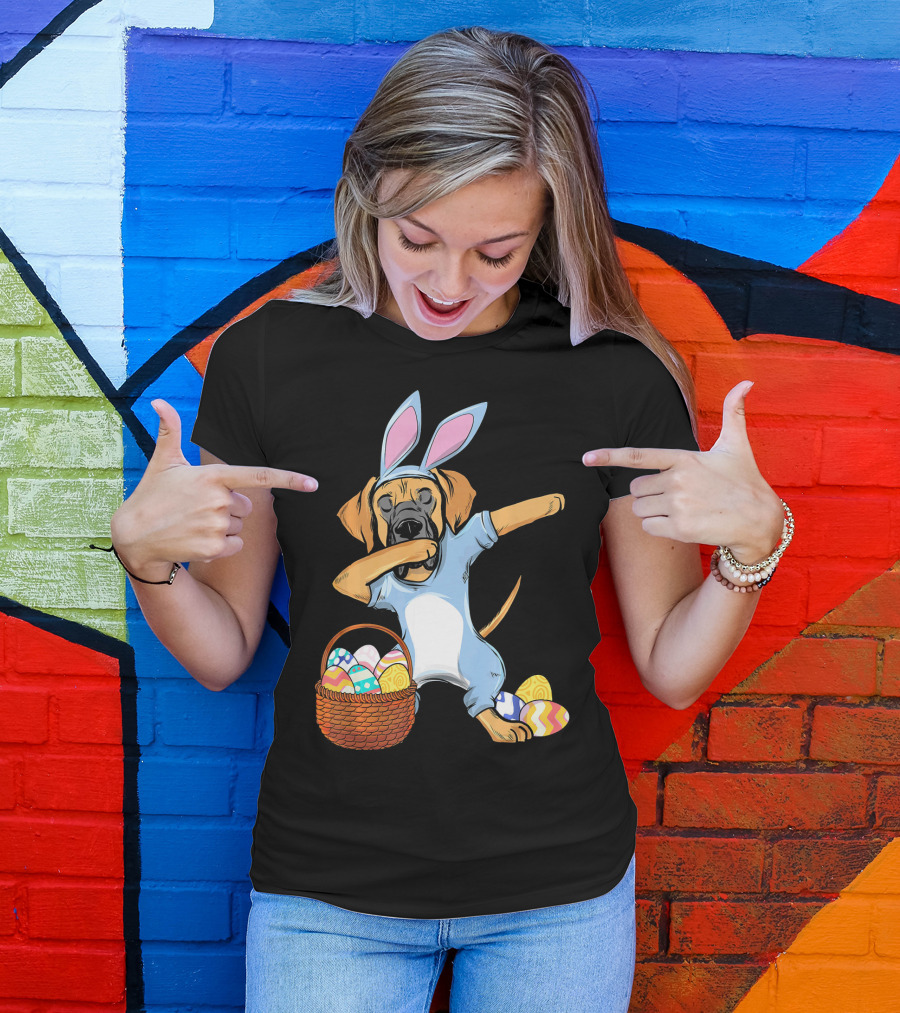 Dabbing Easter Bunny Great Dane With Basket Of Eggs T-Shirt
