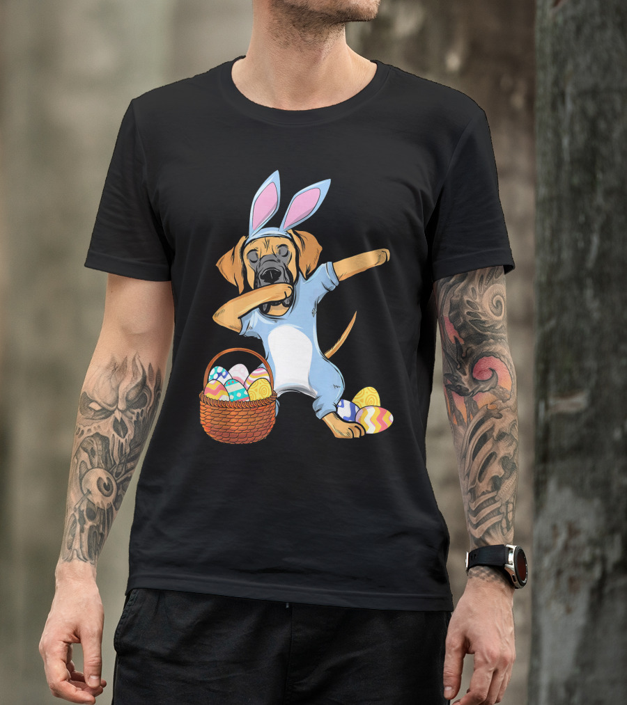 Dabbing Easter Bunny Great Dane With Basket Of Eggs T-Shirt