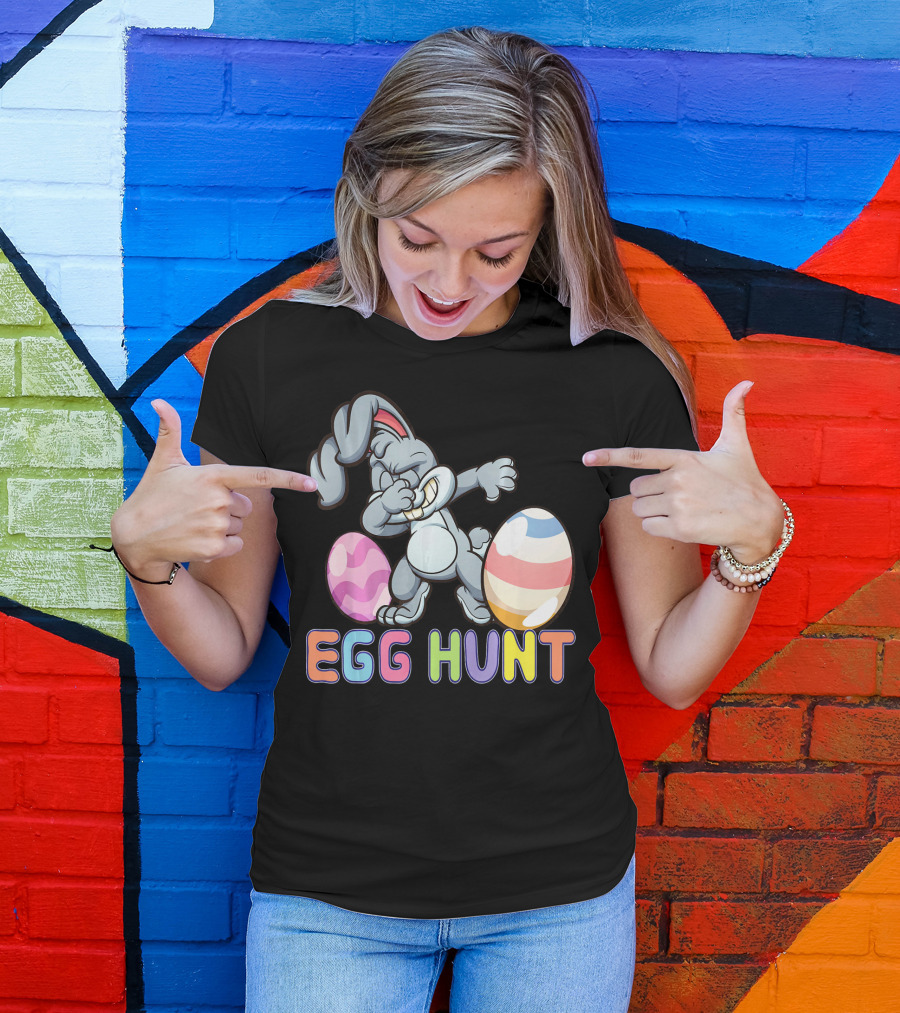 Dabbing Bunny Egg Hunt Easter Celebration With Colorful Eggs T-Shirt