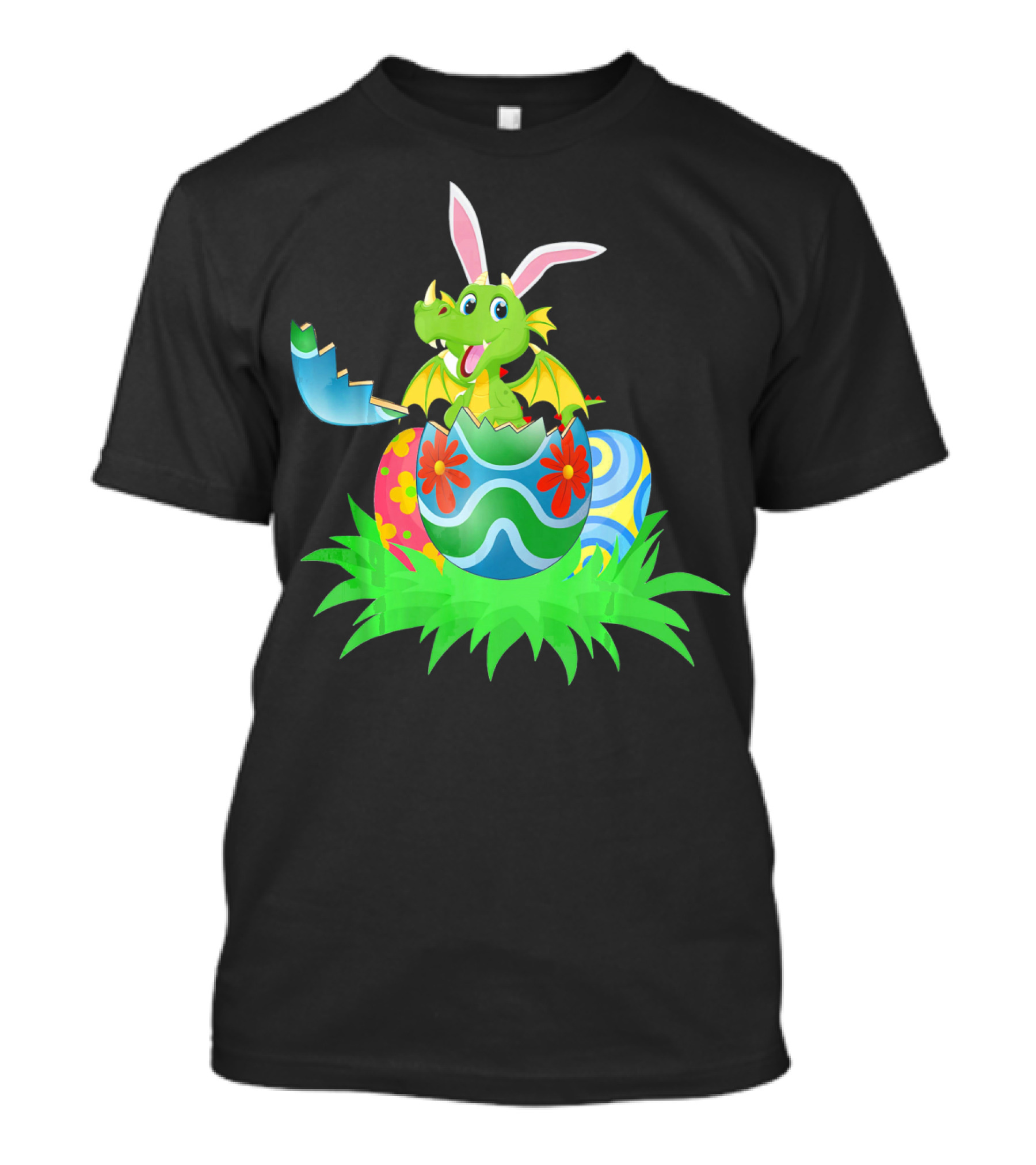 Easter Dragon Egg Hunt With Bunny Ears And Colorful Eggs In Grass T-Shirt