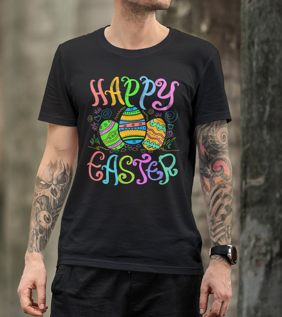Happy Easter Colorful Eggs Cute Sunday Christian Feas T-Shirt