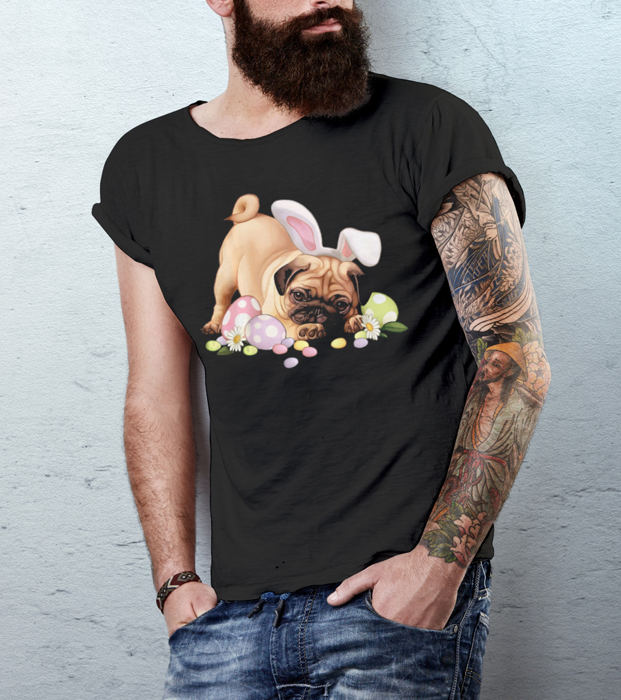 Pug Lovers Bunny Ears Happy Easter Eggs T-Shirt