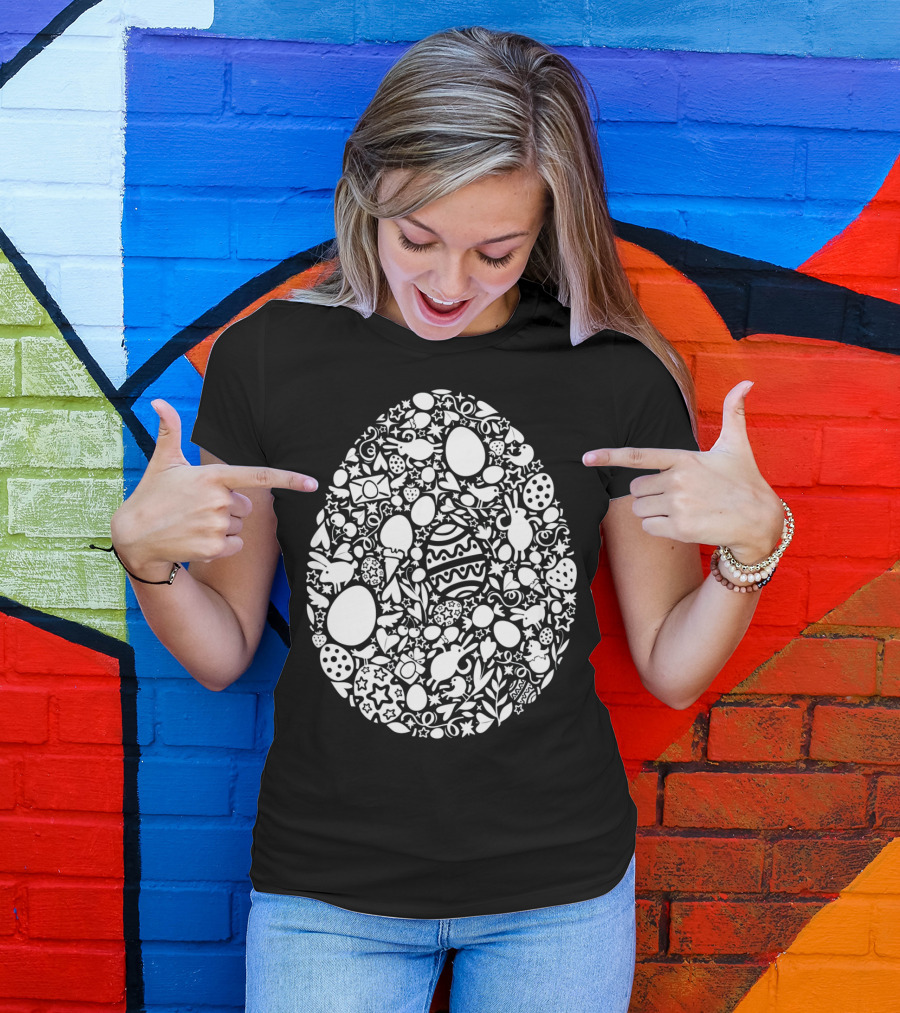 Easter Egg Hunt Pattern With Rabbits And Spring Symbols T-Shirt