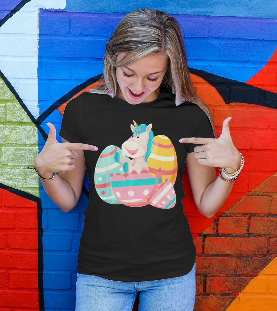 Easter Unicorn With Colorful Easter Eggs T-Shirt