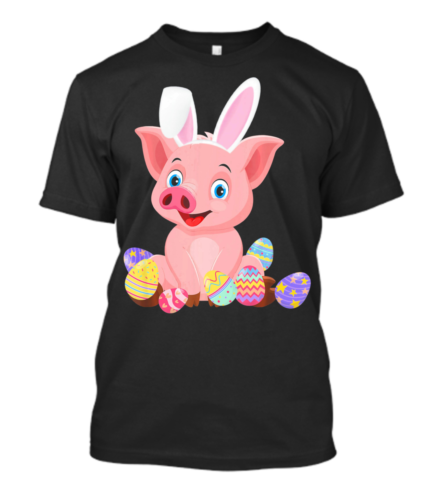 Pig Wearing Bunny Ears Surrounded By Colorful Easter Eggs T-Shirt