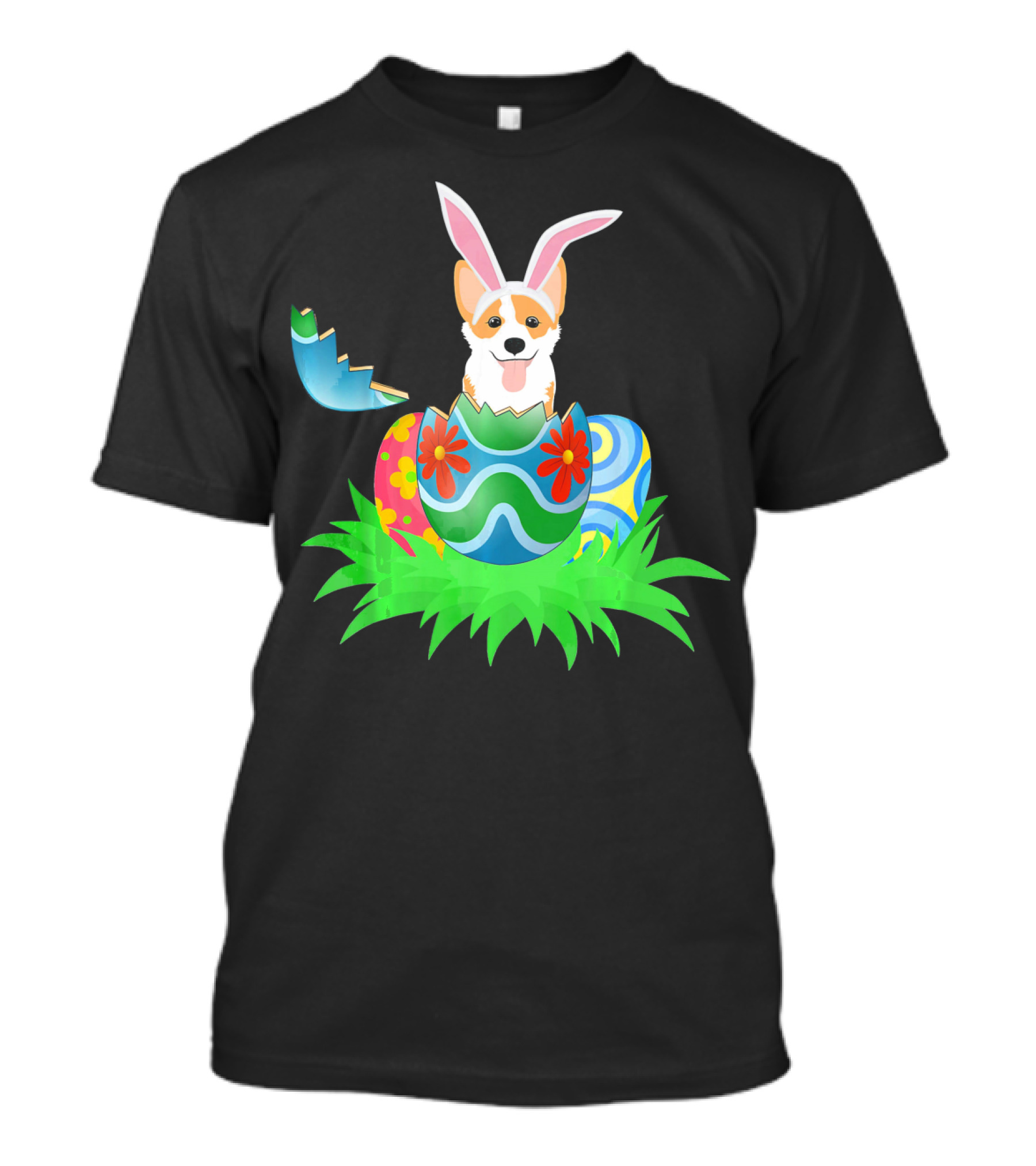 Easter Corgi Bunny With Colorful Easter Egg Hunt T-Shirt