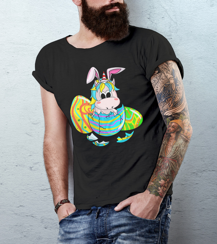 Easter Sunday Unicorn Bunnicorn In Colorful Eggshell T-Shirt