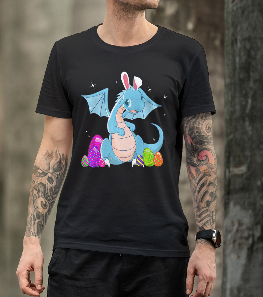 Easter Dragon Bunny Ears With Colorful Eggs T-Shirt