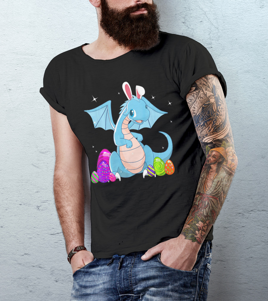 Easter Dragon Bunny Ears With Colorful Eggs T-Shirt